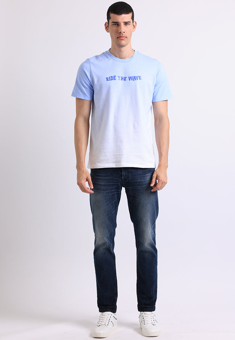 Manzone Kaos Lengan Pendek Pria Slim Fit Wave - Light Blue