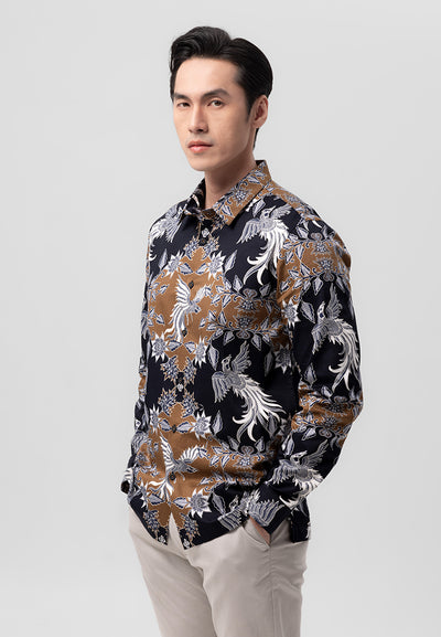 MANZONE - Kemeja Batik Lengan Panjang Kalayuda 02 Modern Fit - Black