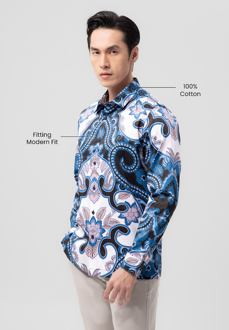 MANZONE -  Kemeja Lengan Panjang Batik Pria Terka  Modern Fit - Black