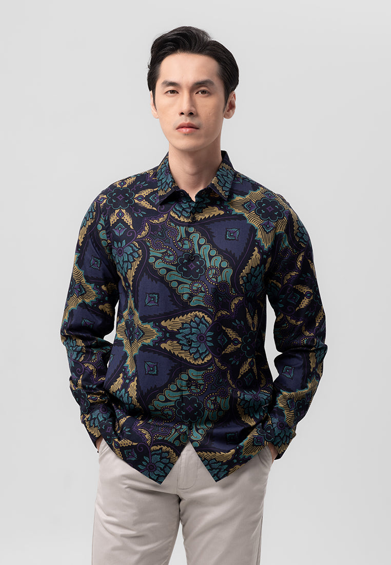 MANZONE- Batik Lengan Panjang Pria Kalayuda 04  Modern Fit - Purple_Dark