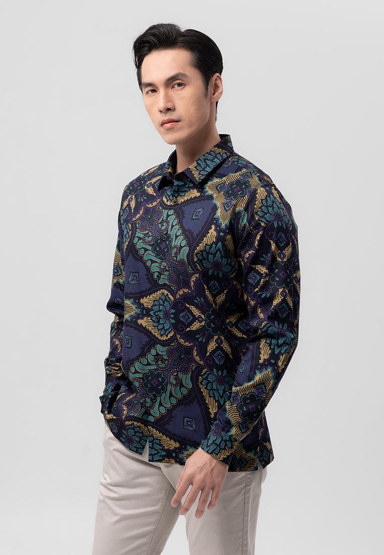 MANZONE- Batik Lengan Panjang Pria Kalayuda 04  Modern Fit - Purple_Dark