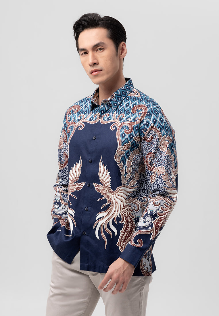 MANZONE - Kemeja Batik Lengan Panjang Pria  Bharabasa Modern Fit - Navy