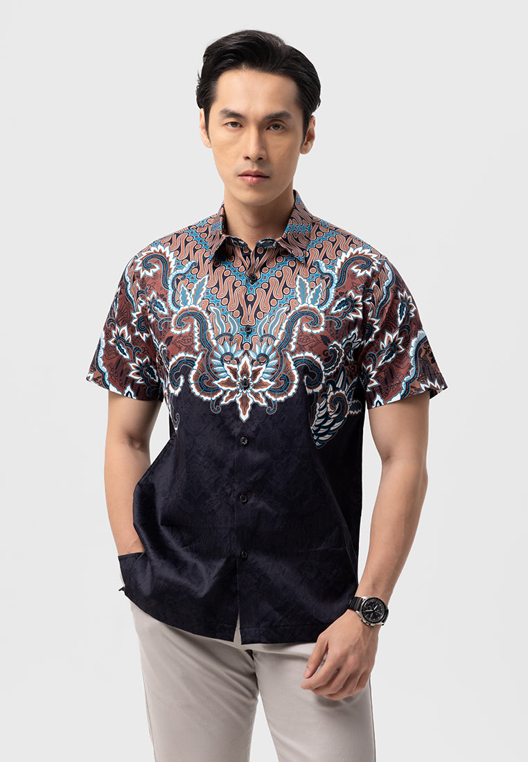 MANZONE - Kemeja Batik Lengan Pendek Bhadreswara  Modern Fit - Black