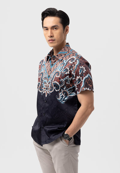 MANZONE - Kemeja Batik Lengan Pendek Bhadreswara  Modern Fit - Black