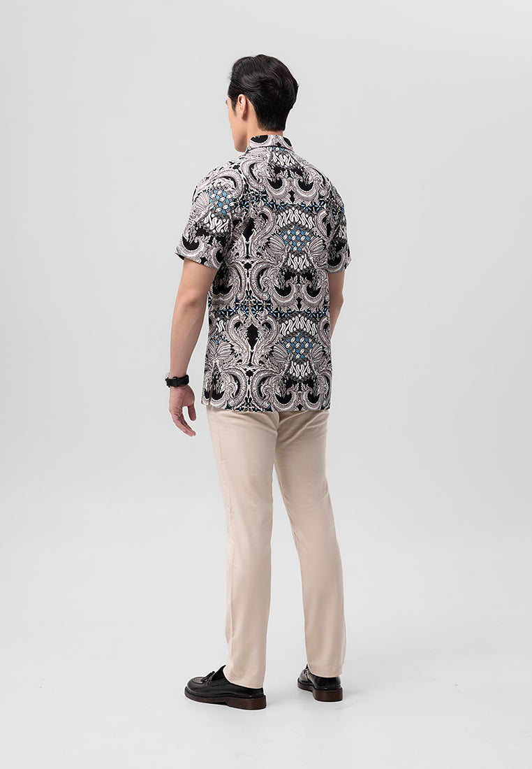 MANZONE - Batik Lengan Pendek Pria Devantara 01 Modern Fit - Black