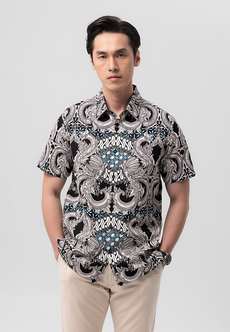 MANZONE - Batik Lengan Pendek Pria Devantara 01 Modern Fit - Black