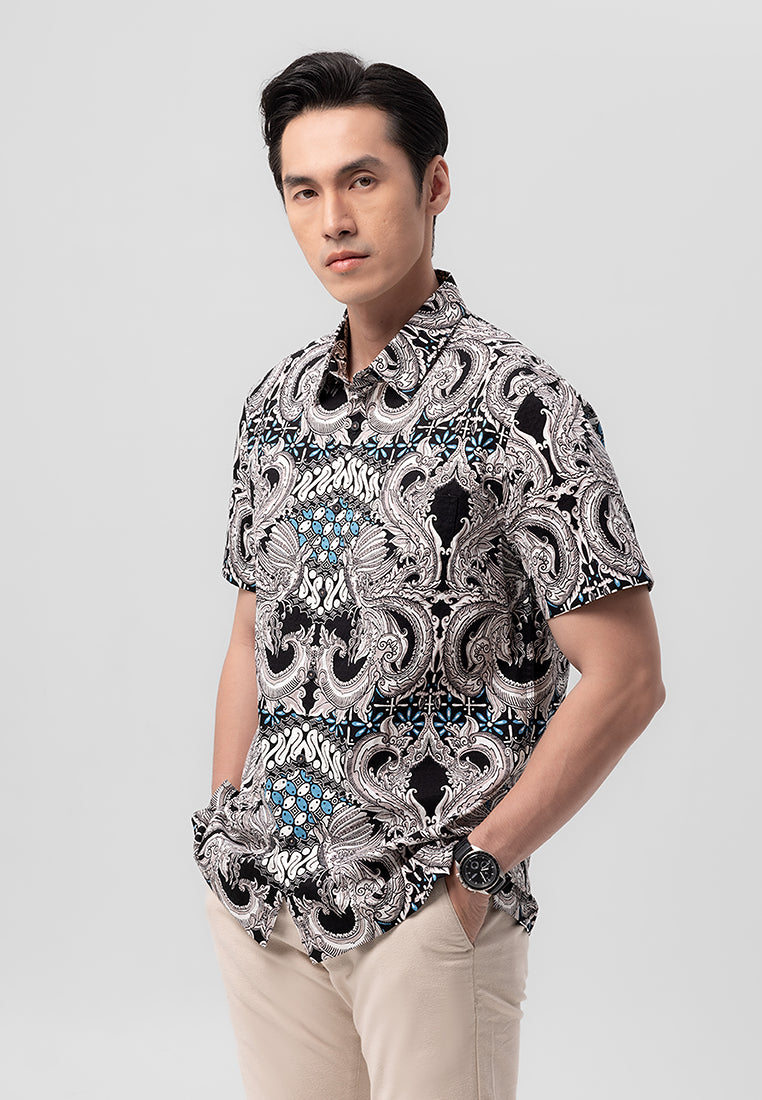 MANZONE - Batik Lengan Pendek Pria Devantara 01 Modern Fit - Black