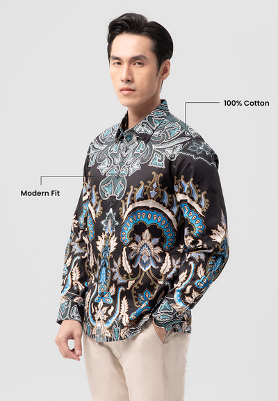 MANZONE - Kemeja Batik Lengan Panjang Niskala Modern Fit - Navy