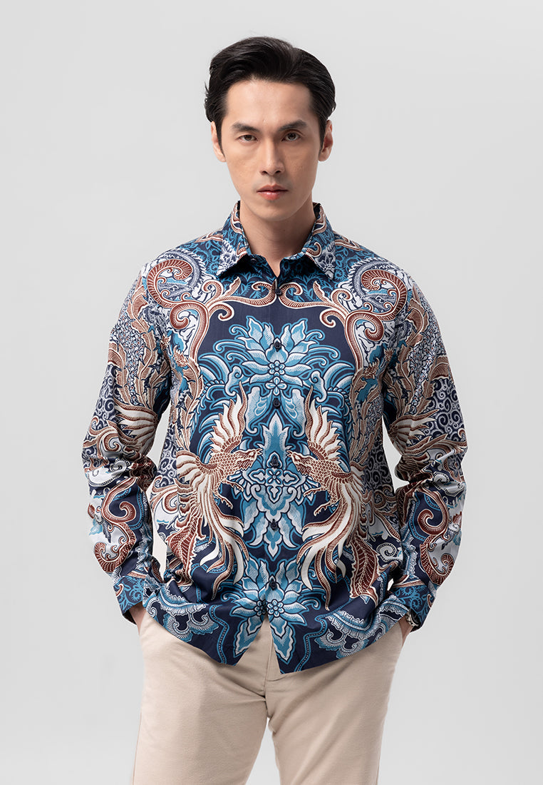 MANZONE - Kemeja Batik Lengan Panjang  Harkawan Modern Fit - Navy