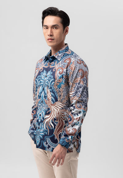 MANZONE - Kemeja Batik Lengan Panjang  Harkawan Modern Fit - Navy