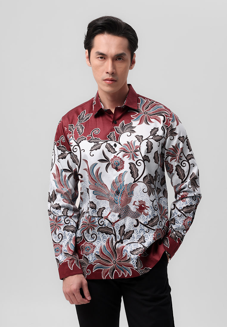 Manzone Kemeja Batik Lengan Panjang Pria Chandramaka - Red