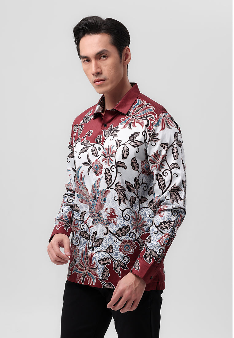 Manzone Kemeja Batik Lengan Panjang Pria Chandramaka - Red