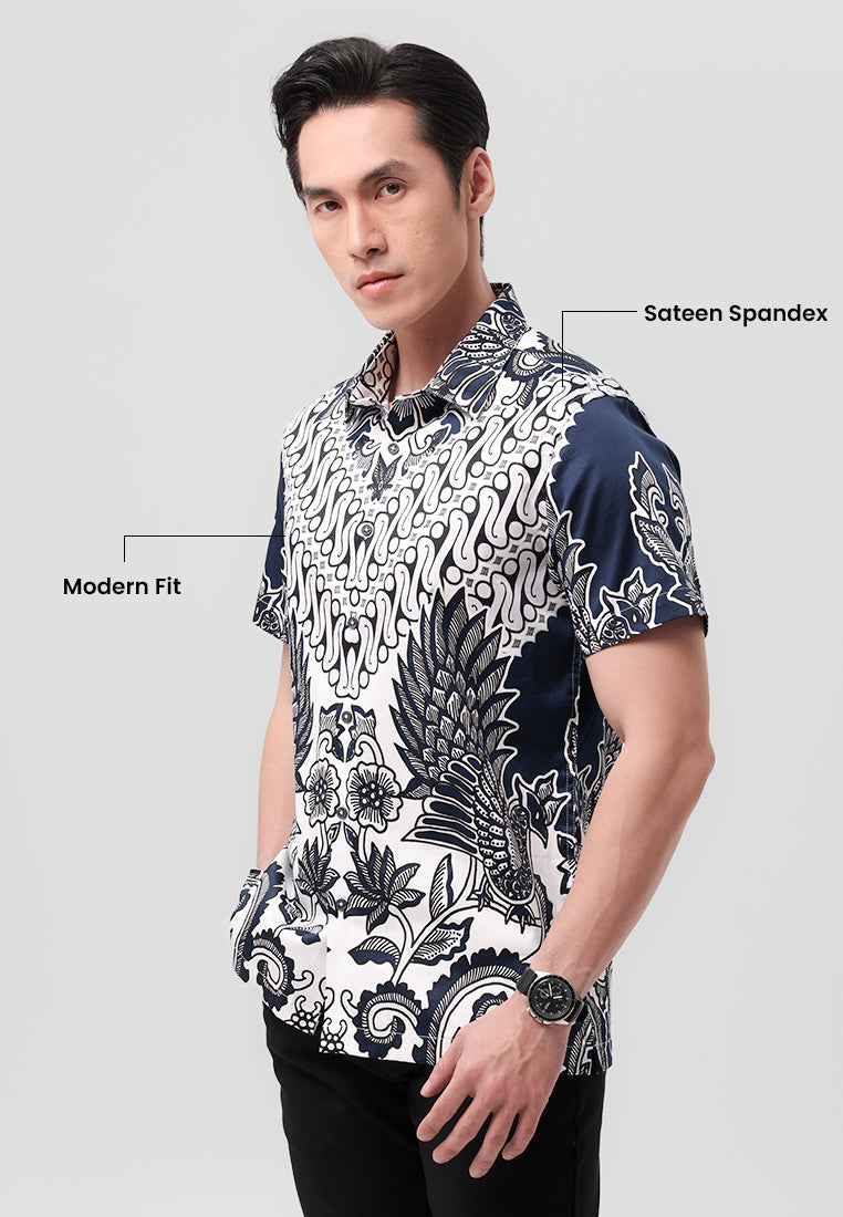 MANZONE - Kemeja Batik Lengan Pendek Radenjaya  Modern Fit - Beige