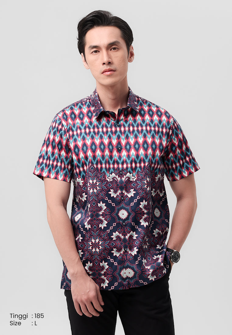 MANZONE - Kemeja Batik Lengan Pendek Modern Fit Tamasurya-  Maroon