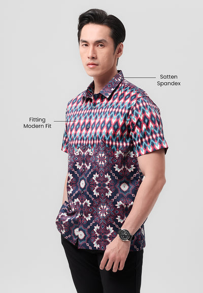 MANZONE - Kemeja Batik Lengan Pendek Modern Fit Tamasurya-  Maroon