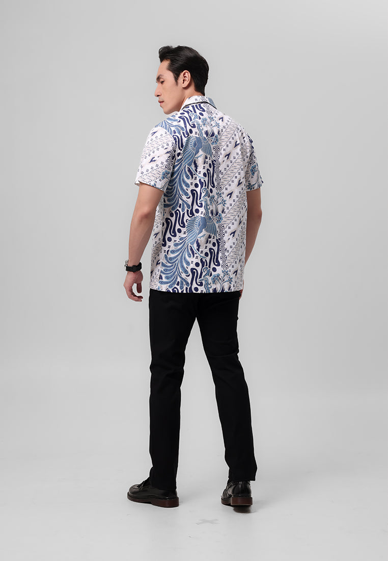 MANZONE - Kemeja Batik Lengan Pendek Pria Kripawarman Modern Fit - White