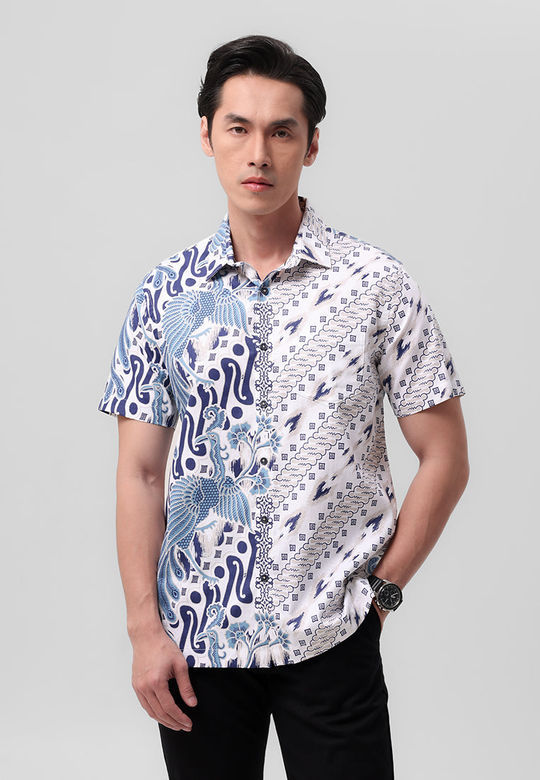 MANZONE - Kemeja Batik Lengan Pendek Pria Kripawarman Modern Fit - White