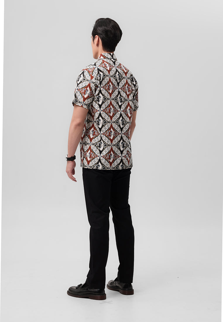 MANZONE- Kemeja Batik Lengan Pendek Pria Devantara 02 Modern Fit - Black