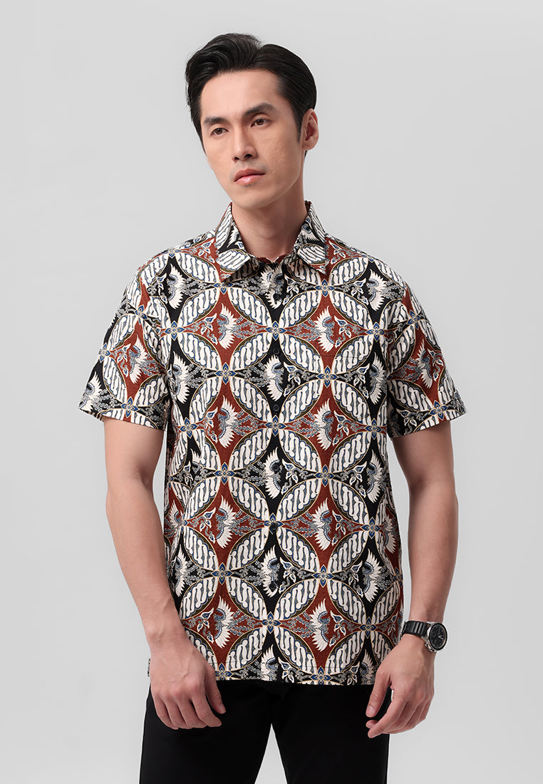 MANZONE- Kemeja Batik Lengan Pendek Pria Devantara 02 Modern Fit - Black