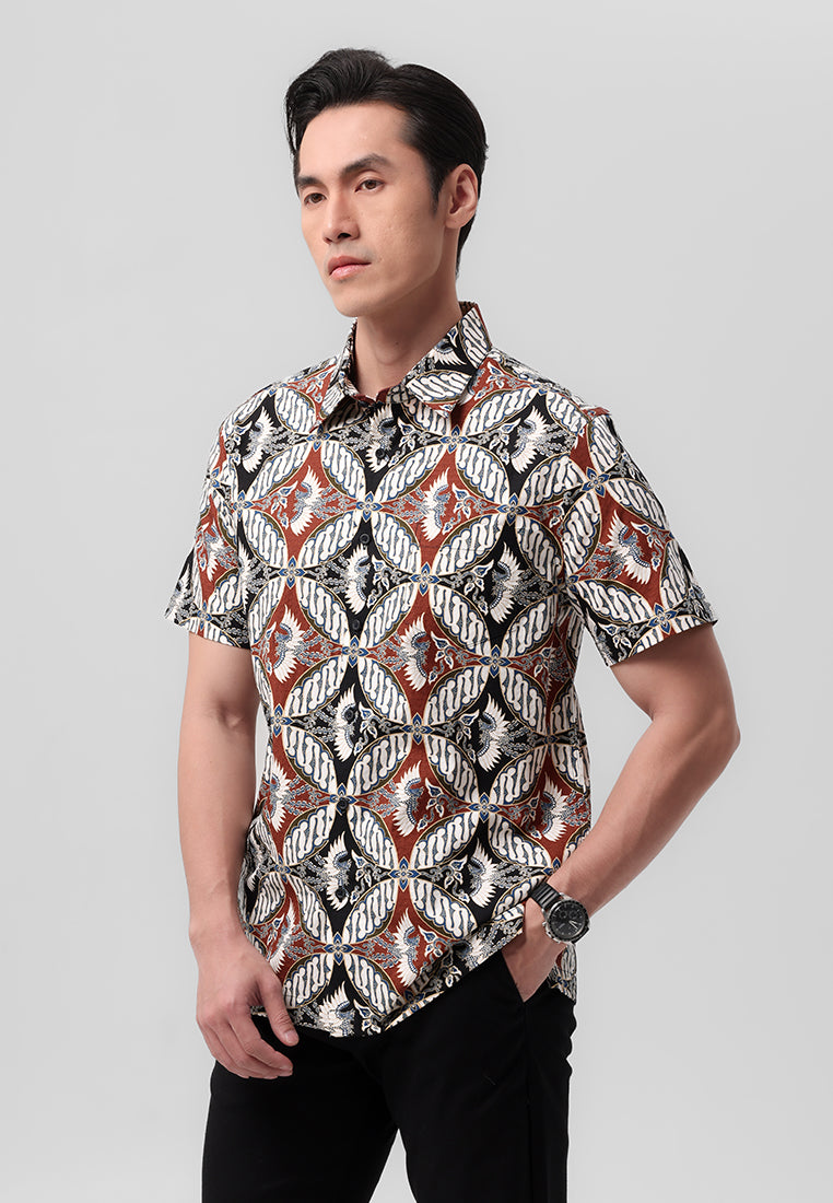 MANZONE- Kemeja Batik Lengan Pendek Pria Devantara 02 Modern Fit - Black