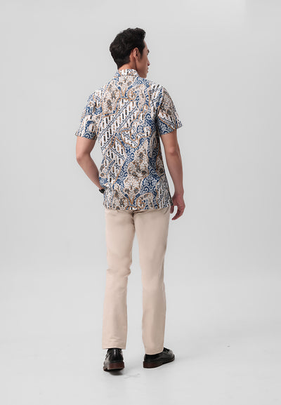 MANZONE - Kemeja Batik Lengan Pendek Devantara 05  Modern Fit -  White