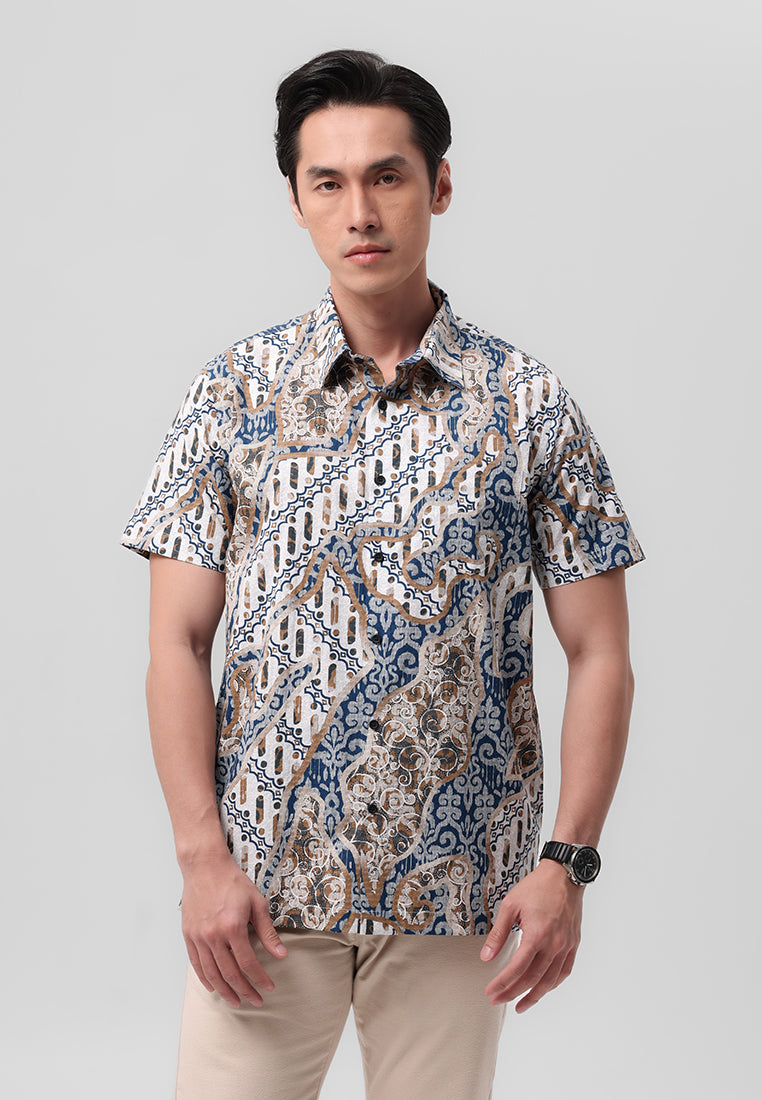 MANZONE - Kemeja Batik Lengan Pendek Devantara 05  Modern Fit -  White