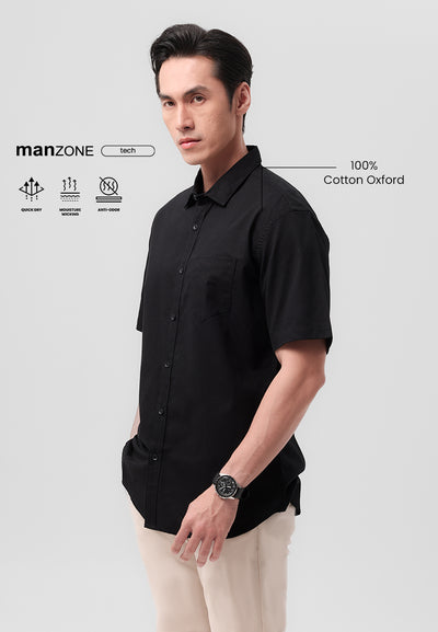 Manzone Kemeja Lengan Pendek Pria Modern Fit Ruggeds - Black