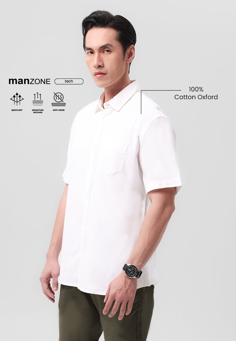 Manzone Kemeja Lengan Pendek Pria Modern Fit Ruggeds - White