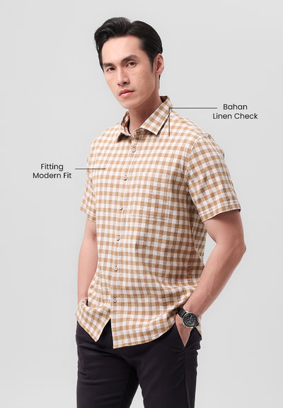 MANZONE - Kemeja Lengan Pendek Pria Vincent  Modern Fit -  Beige