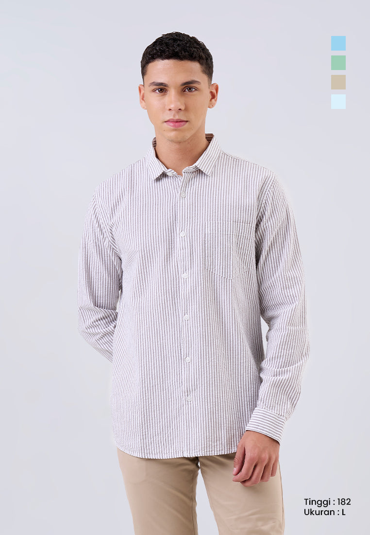 MANZONE - Kemeja Lengan Panjang Pria Smith 04 Modern Fit - Dark Brown