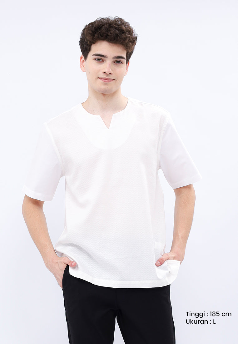 MANZONE - Kemeja Koko Lengan Pendek Pria Mukthan Comfort Fit  - White