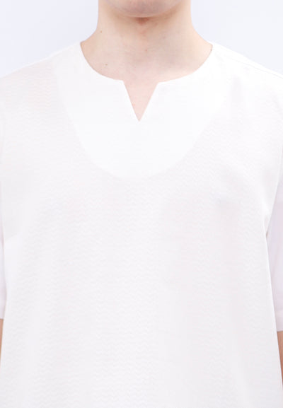MANZONE - Kemeja Koko Lengan Pendek Pria Mukthan Comfort Fit  - White
