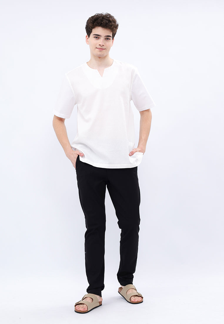 MANZONE - Kemeja Koko Lengan Pendek Pria Mukthan Comfort Fit  - White