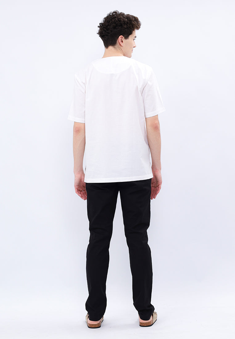 MANZONE - Kemeja Koko Lengan Pendek Pria Mukthan Comfort Fit  - White