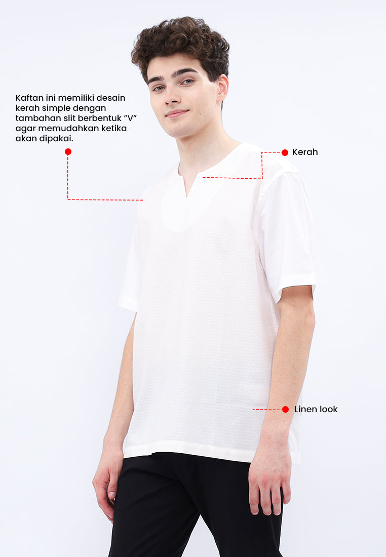MANZONE - Kemeja Koko Lengan Pendek Pria Mukthan Comfort Fit  - White