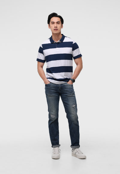 Manzone Polo Shirt Lengan Pendek Pria Janes 02 -  Navy White