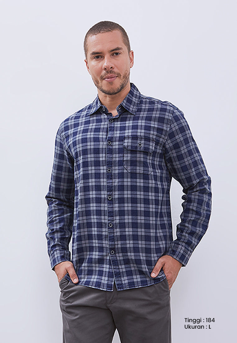 MANZONE - Kemeja Lengan Panjang Pria Jasper Modern Fit - Navy