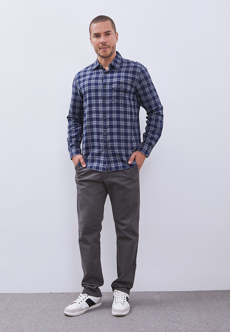 MANZONE - Kemeja Lengan Panjang Pria Jasper Modern Fit - Navy