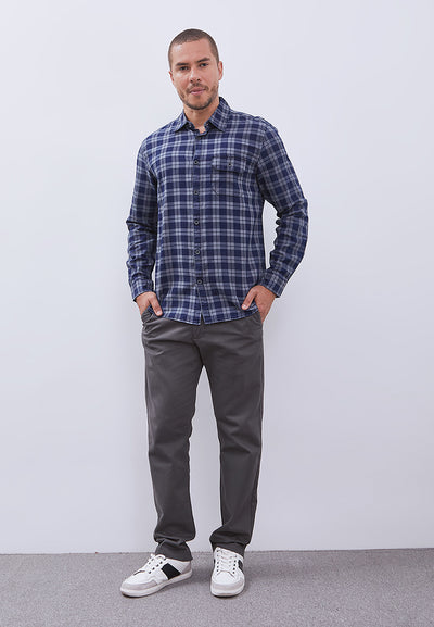 MANZONE - Kemeja Lengan Panjang Pria Jasper Modern Fit - Navy