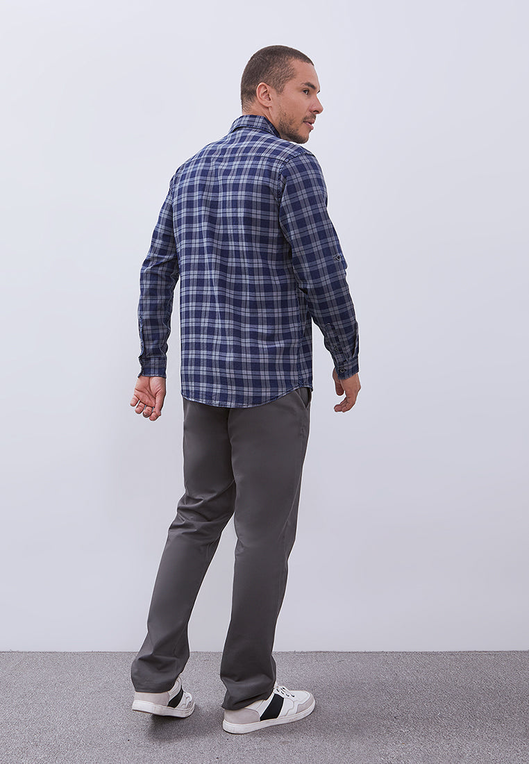 MANZONE - Kemeja Lengan Panjang Pria Jasper Modern Fit - Navy