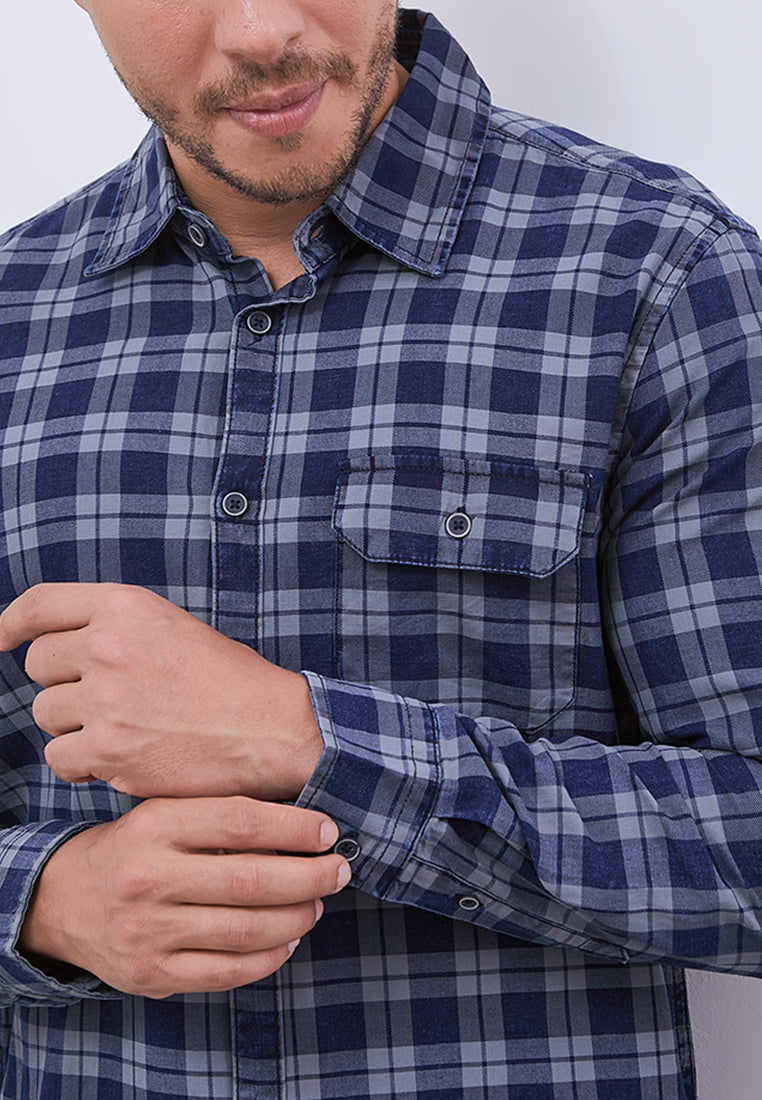 MANZONE - Kemeja Lengan Panjang Pria Jasper Modern Fit - Navy