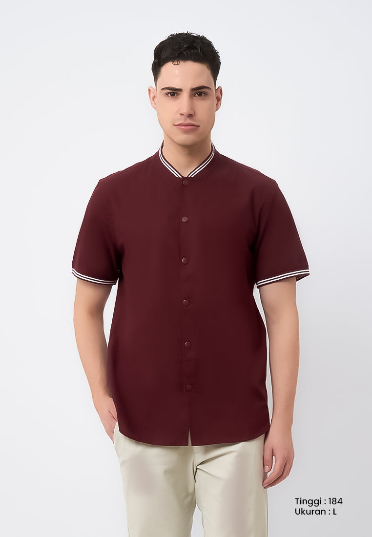 MANZONE - Kemeja Lengan Pendek Pria Kale Modern Fit - Maroon