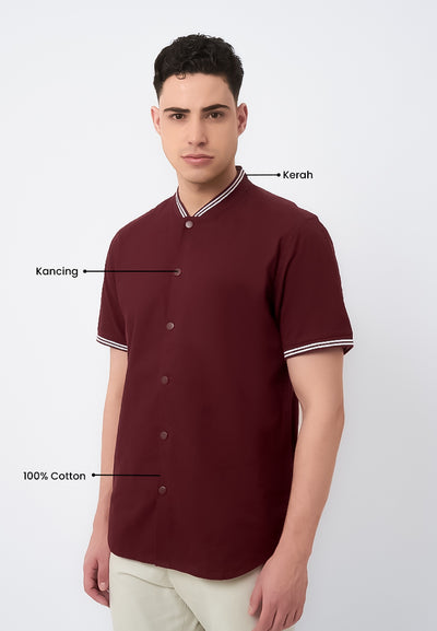 MANZONE - Kemeja Lengan Pendek Pria Kale Modern Fit - Maroon