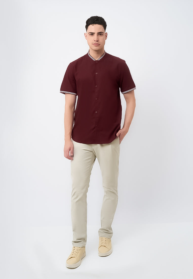 MANZONE - Kemeja Lengan Pendek Pria Kale Modern Fit - Maroon