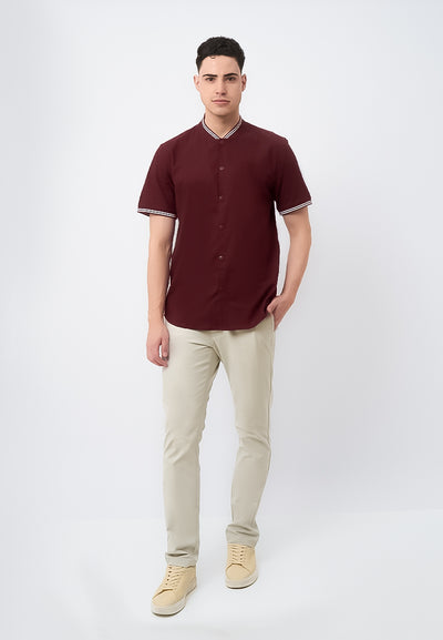 MANZONE - Kemeja Lengan Pendek Pria Kale Modern Fit - Maroon