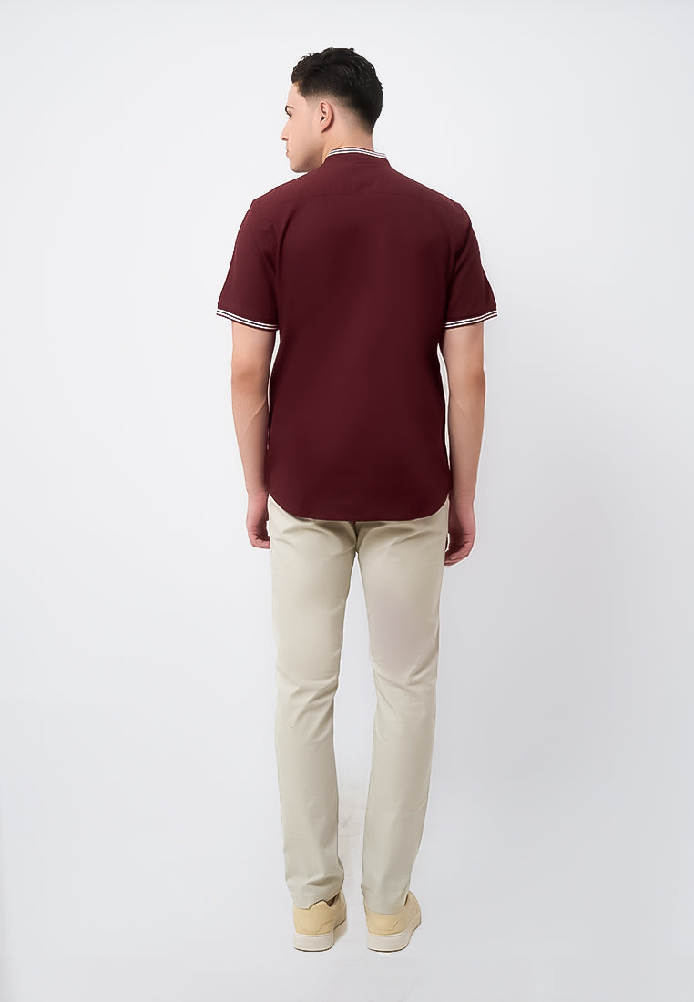 MANZONE - Kemeja Lengan Pendek Pria Kale Modern Fit - Maroon