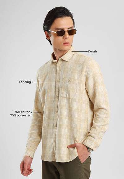 MANZONE - Kemeja Dobby Lengan Panjang Pria Alexei Comfort Fit - Khaky