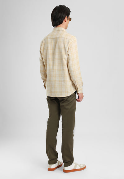 MANZONE - Kemeja Dobby Lengan Panjang Pria Alexei Comfort Fit - Khaky