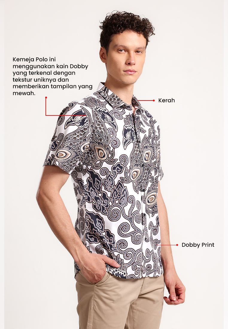 MANZONE - Kemeja Batik Lengan Pendek Pria Parama Slim Fit - White