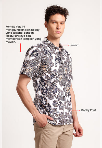 MANZONE - Kemeja Batik Lengan Pendek Pria Parama Slim Fit - White